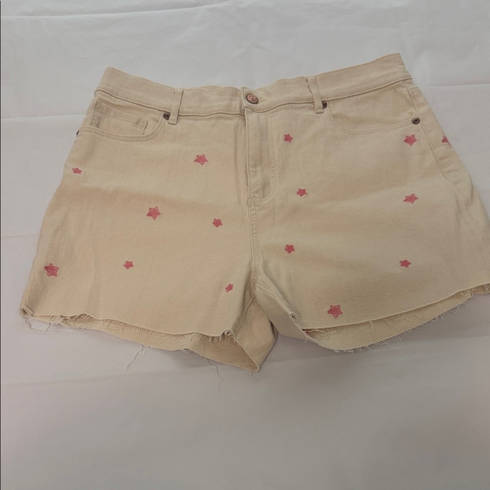 LOFT Tan Jean Shorts with Pink Star Details